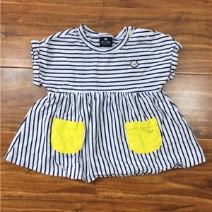 3/$25 Allo&Lugh Baby Girl Navy White Stripe Tunic Top Size 12M Casual Coastal